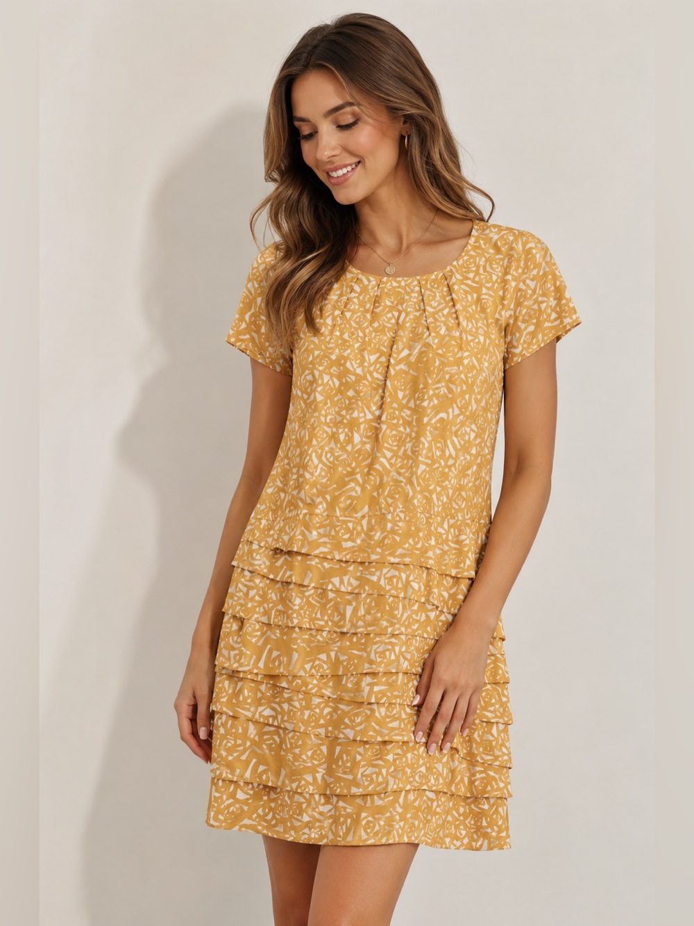 Max & Cleo Mustard Yellow and White Printed Dress Size 14
